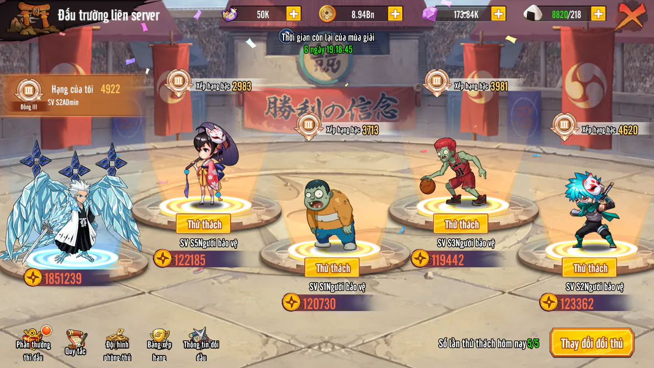 Đấu trường liên server — So tài đội hình và tranh thứ hạng với người chơi trên toàn cụm server.